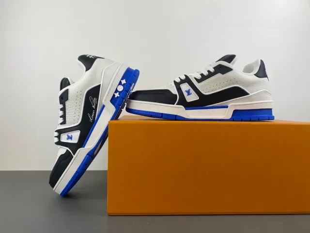 Louis Vuitton LV Trainer White Blue Chunky Platform Sole Textured Leather Upper Lifestyle Sneakers 15