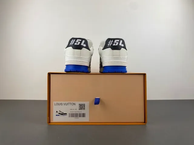 Louis Vuitton LV Trainer White Blue Chunky Platform Sole Textured Leather Upper Lifestyle Sneakers 17