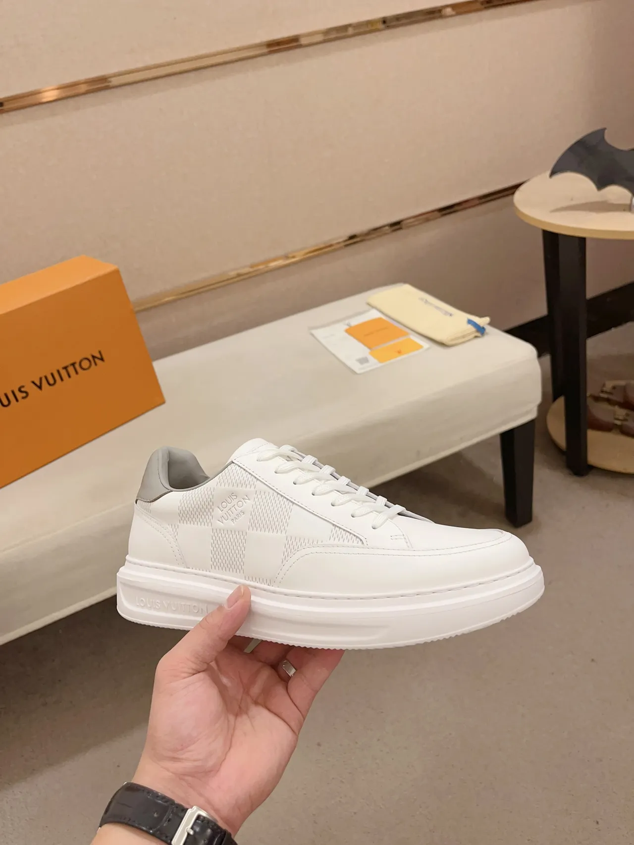 Louis Vuitton LV Trainer White Gray Low-Top Platform Sole Lifestyle Sneakers 4