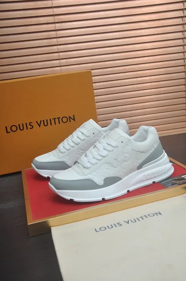 Louis Vuitton LV Trainer White Gray Monogram-Embossed Leather Chunky Sole Lifestyle Sneakers 4