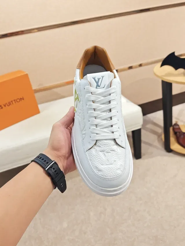 Louis Vuitton LV Trainer White Green Monogram Leather Upper Bold Logo Lifestyle Sneakers 6