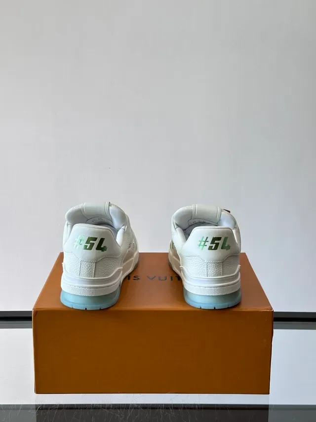 Louis Vuitton LV Trainer White Green Textured Leather Upper Branding Lifestyle Sneakers 3