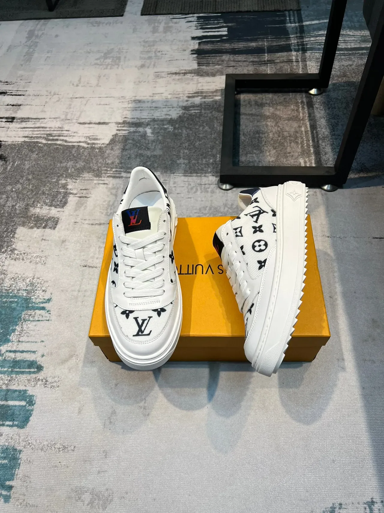 Louis Vuitton LV Trainer White Navy Monogram Canvas Leather Accents Lifestyle Sneakers 4
