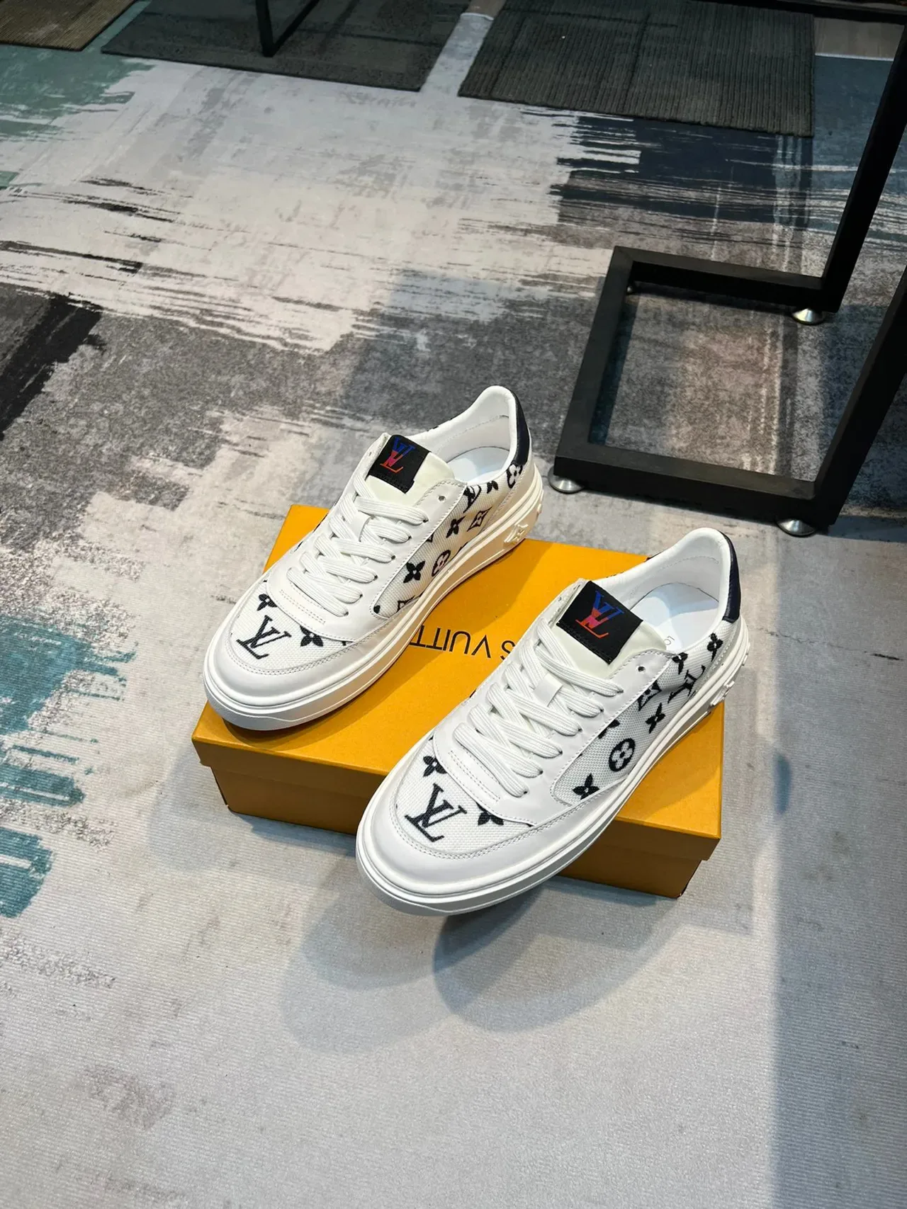 Louis Vuitton LV Trainer White Navy Monogram Canvas Leather Accents Lifestyle Sneakers 5