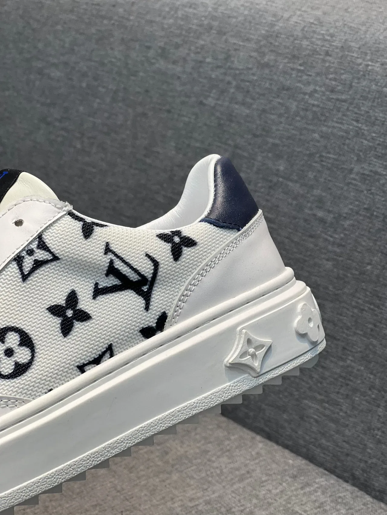 Louis Vuitton LV Trainer White Navy Monogram Canvas Leather Accents Lifestyle Sneakers 9