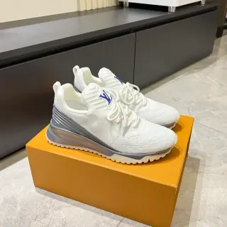 Louis Vuitton LV Trainer Tênis Lifestyle Branco Prata Tricô Superior Esculpido Solado Meio Lifestyle Sneakers