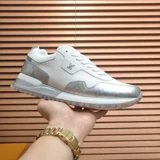 Louis Vuitton LV Trainer Branco Prata Monogrammed Overlays Malha E Couro Superior Tênis Lifestyle