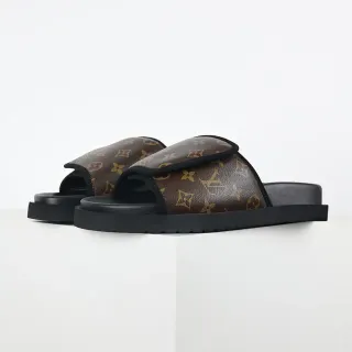 Louis Vuitton Monogram Canvas चौड़ी पट्टी काला प्लेटफॉर्म स्लिपर्स
