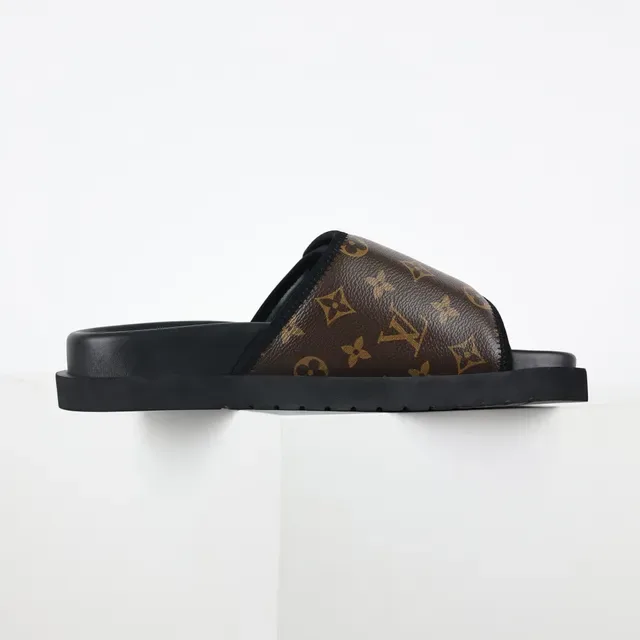 Louis Vuitton Monogram Canvas Wide Strap Black Platform Slippers 7
