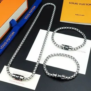 Colar Louis Vuitton Monogram Cilindro Prata Preto Corrente Bola Monogrammed Fecho