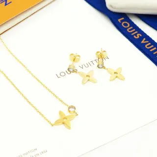 Louis Vuitton Monogram Flor Dourado Transparente Pingente Colar