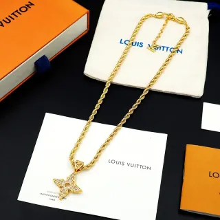 Colar Corrente de Ouro Louis Vuitton Monogram Flor Pavé Cristal