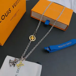 Louis Vuitton মনোগ্রাম ফুল রুপো হলুদ কার্ব চেইন এনামেল পেন্ডেন্ট নেকলেস