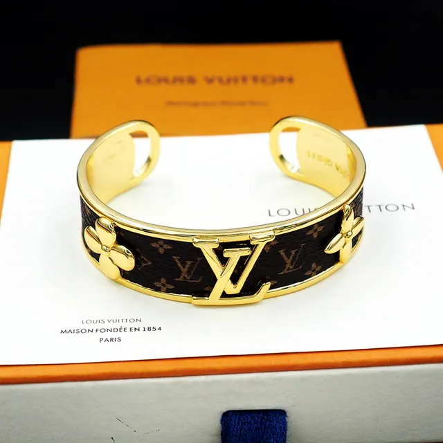 Louis Vuitton Monogram Leather and Gold-Tone Flower Cuff Bracelet 2