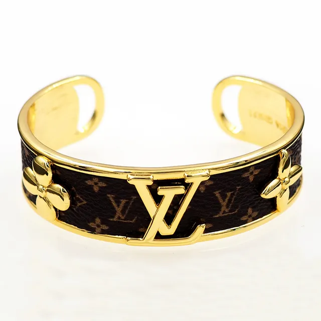 Louis Vuitton Monogram Leather and Gold-Tone Flower Cuff Bracelet 3