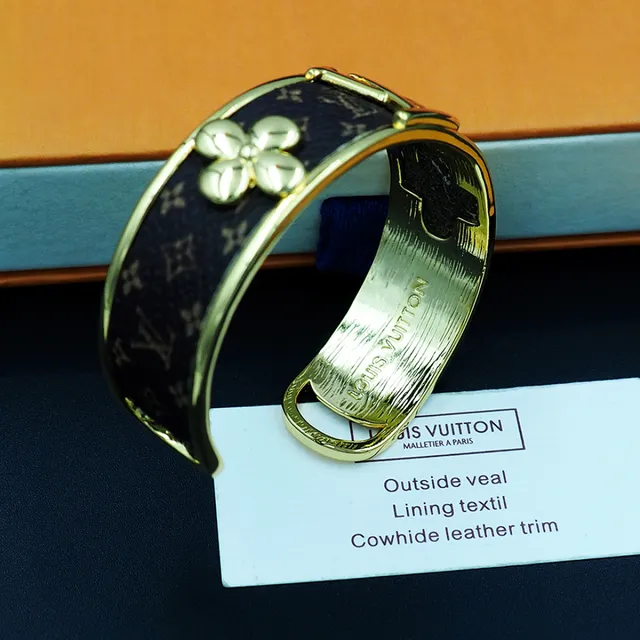 Louis Vuitton Monogram Leather and Gold-Tone Flower Cuff Bracelet 5
