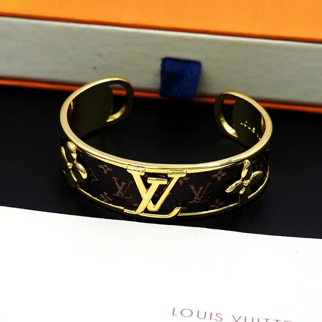Louis Vuitton Monogram Leather and Gold-Tone Flower Cuff Bracelet 6