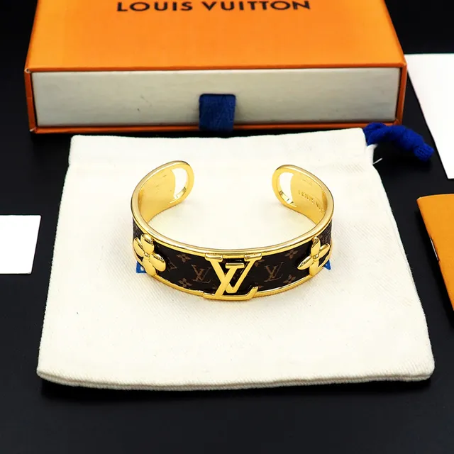 Louis Vuitton Monogram Leather and Gold-Tone Flower Cuff Bracelet 10
