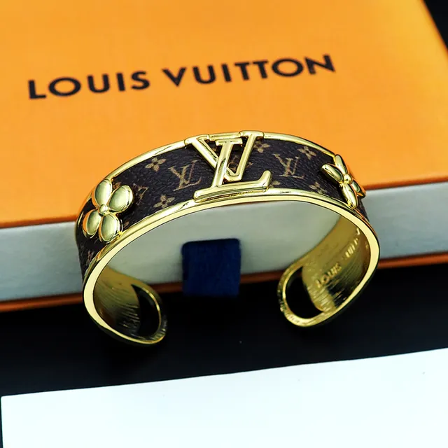 Louis Vuitton Monogram Leather and Gold-Tone Flower Cuff Bracelet 12