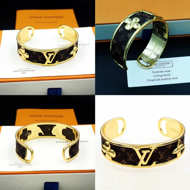 Louis Vuitton Monogram Leather and Gold-Tone Flower Cuff Bracelet 13