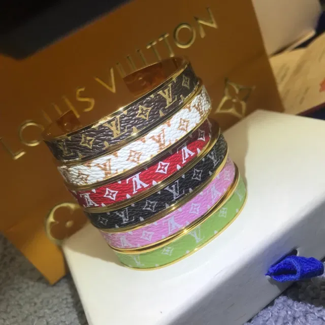 Louis Vuitton Monogram Leather Bangle Pink White Red Brown Black Gold Bracelets 2