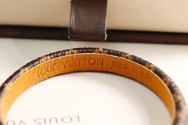 Louis Vuitton Monogram Leather Bracelet Brown Gold Braided Texture Bracelet 2
