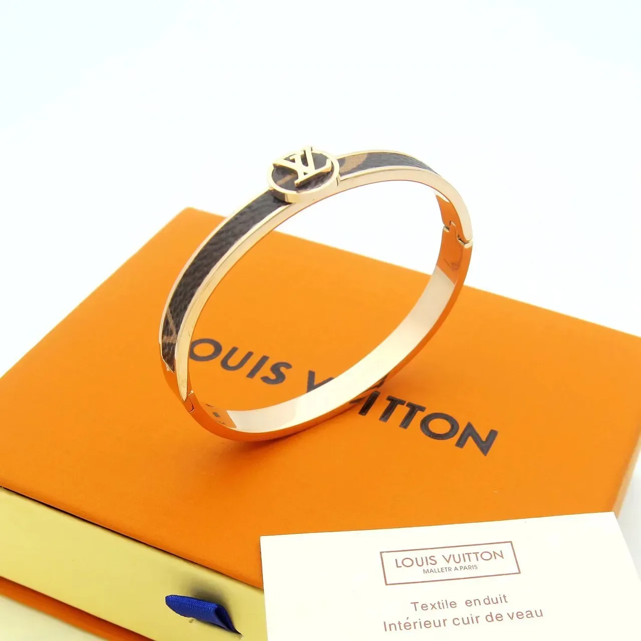 Louis Vuitton Monogram Leather Inlay Hinged Bangle Bracelet 2