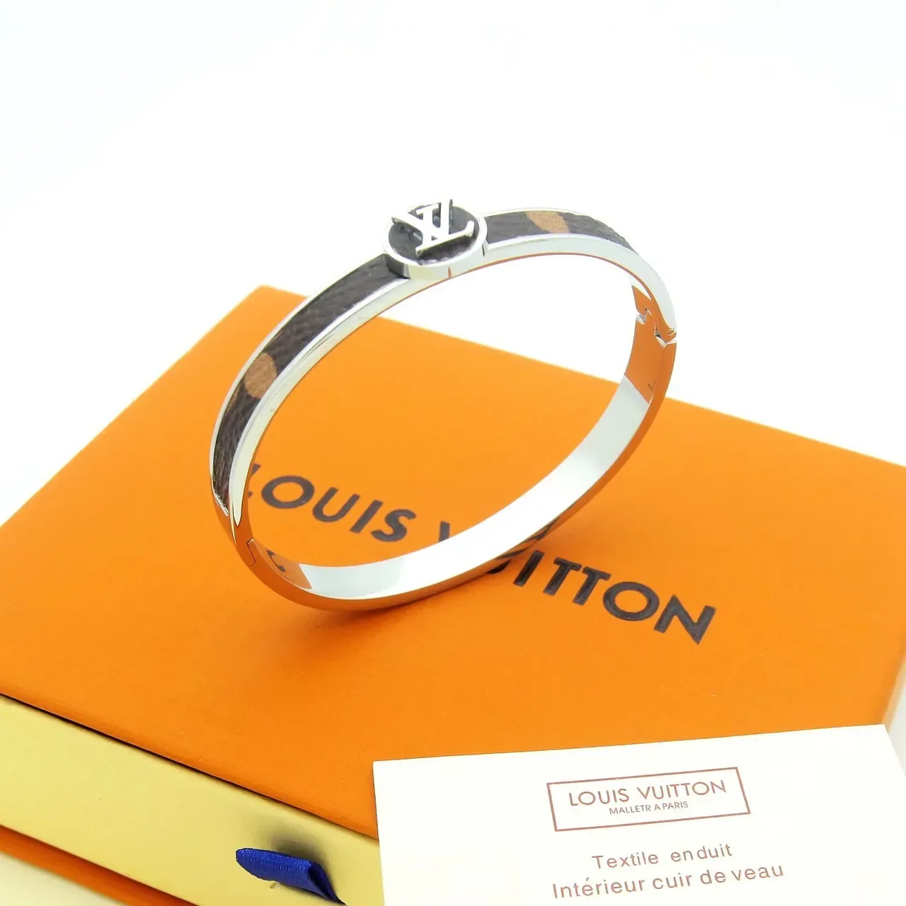 Louis Vuitton Monogram Leather Inlay Hinged Bangle Bracelet 4