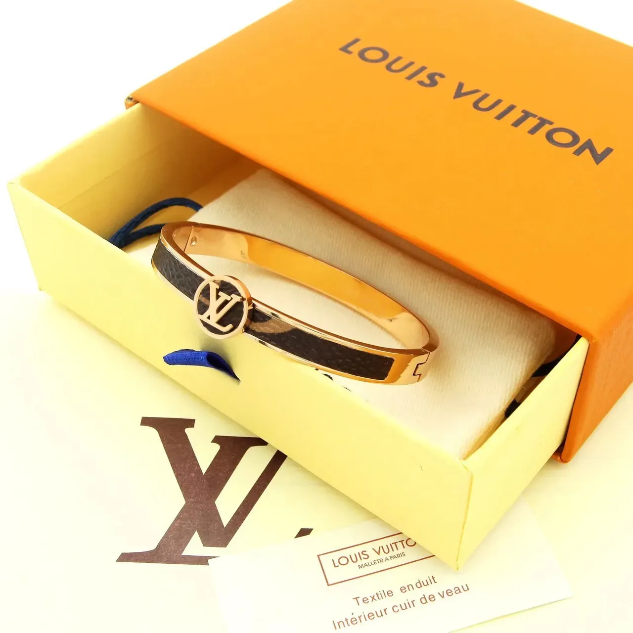 Louis Vuitton Monogram Leather Inlay Hinged Bangle Bracelet 5