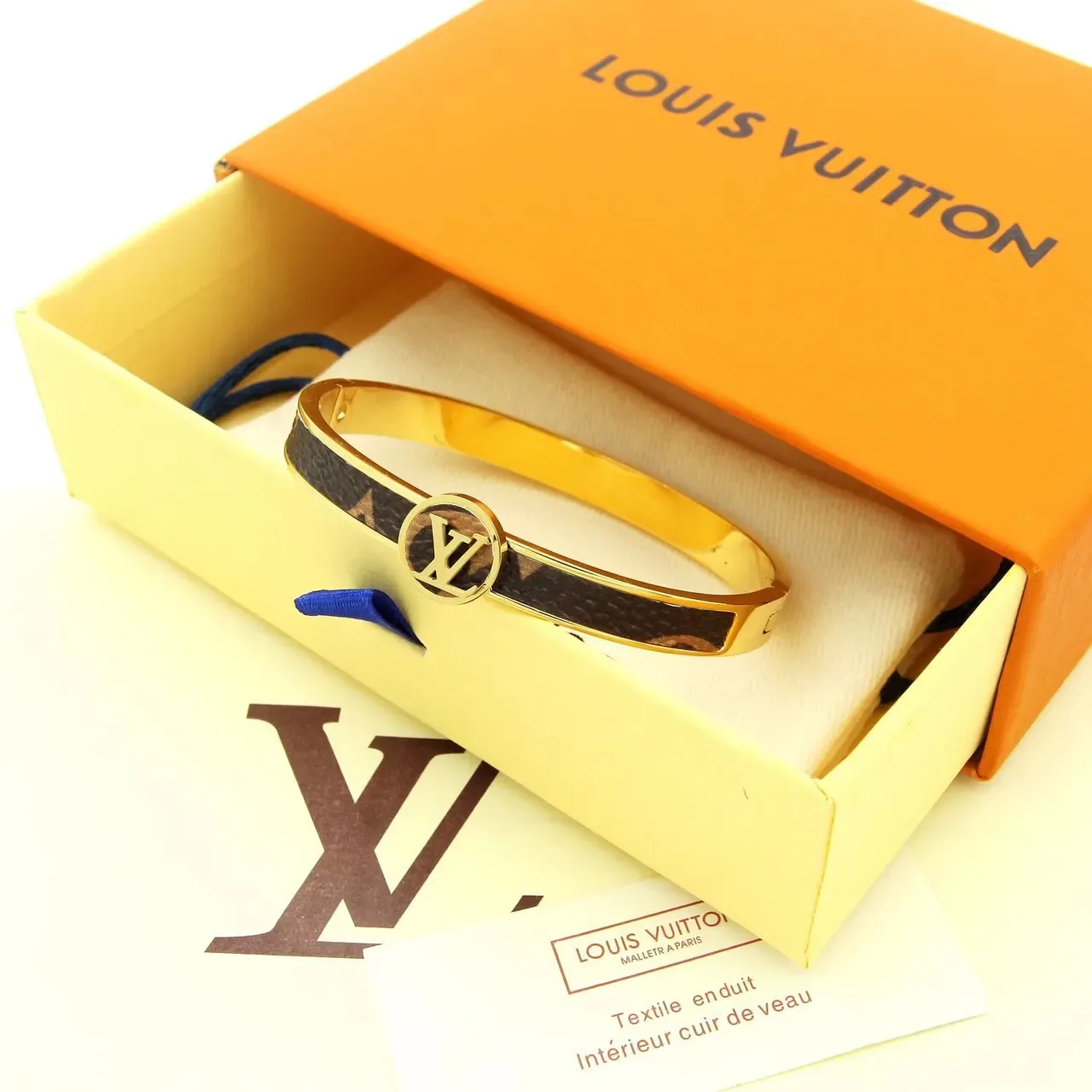 Louis Vuitton Monogram Leather Inlay Hinged Bangle Bracelet 7