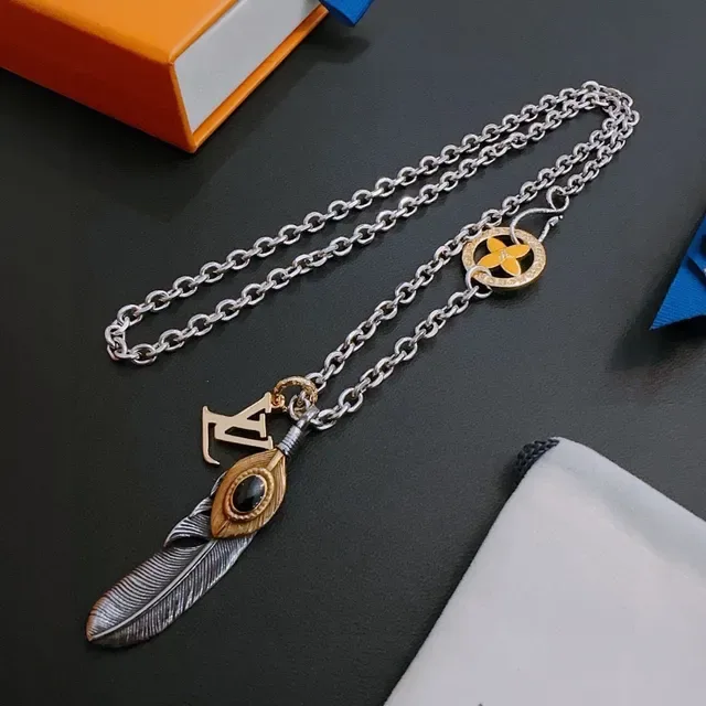 Louis Vuitton Multi-Charm Feather and Flower Pendant Necklace 7