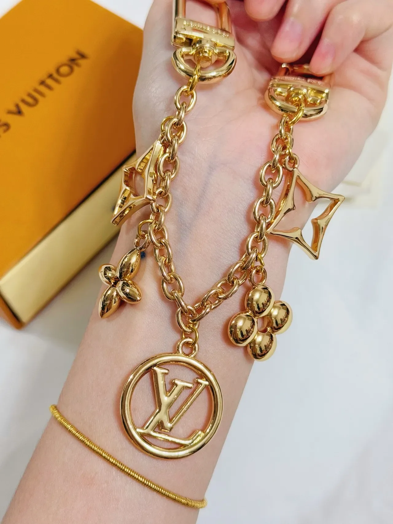 Louis Vuitton Multi Charm Gold-Tone Chain Keychain Bracelet 2