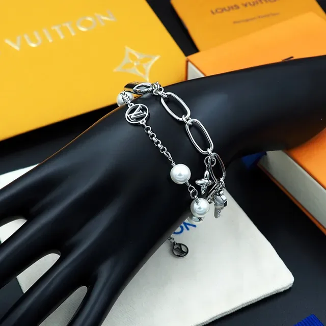 Louis Vuitton Multi-Charm Pearl and Monogram Silver Bracelet 7