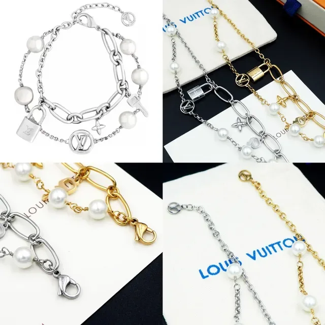 Louis Vuitton Multi-Charm Pearl and Monogram Silver Bracelet 10