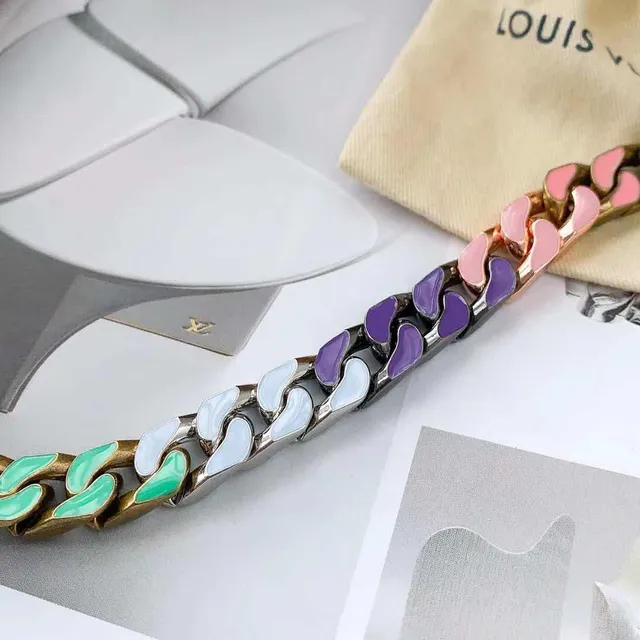 Louis Vuitton 多色 搪瓷 花押图案 曲链 项链 4