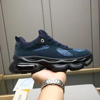 Louis Vuitton Navy Blue Oversized Wavy Sole Monogrammed Textile Panels Chunky Sneakers