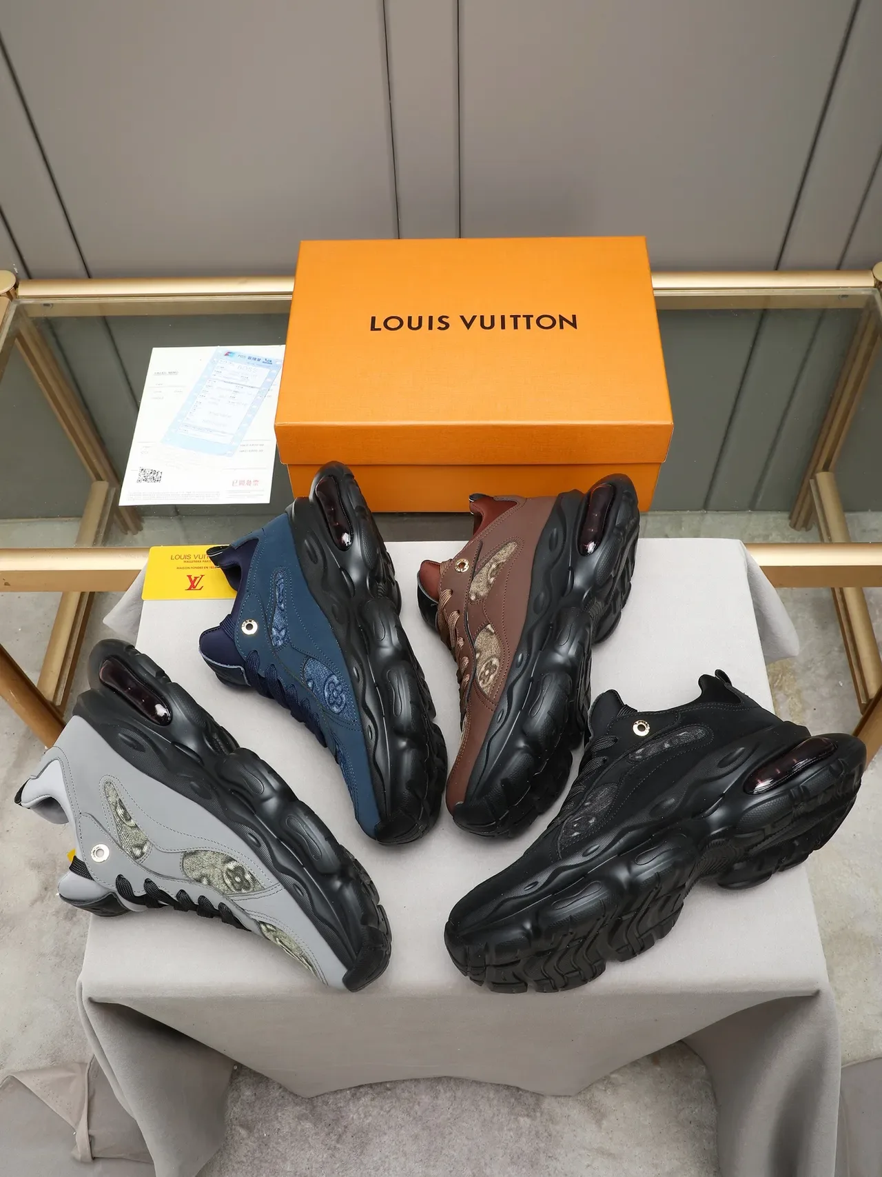 Louis Vuitton Navy Blue Oversized Wavy Sole Monogrammed Textile Panels Chunky Sneakers 2