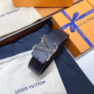 Louis Vuitton Navy Gold Oversized Metallic LV Buckle Embossed Monogram Leather Belt