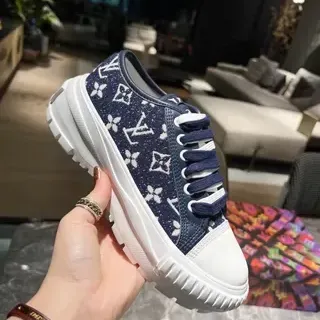 路易威登 海军蓝白 Monogram-Print 帆布 厚底平台 生活运动鞋