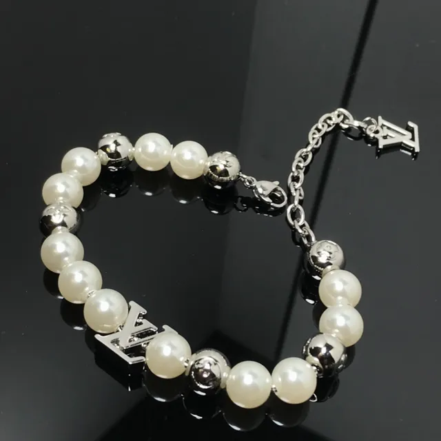 Louis Vuitton Pearl and Silver-Tone Monogram Charm Bracelet 4