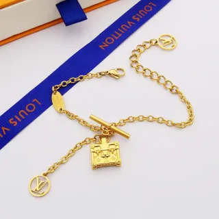 Louis Vuitton Petite Malle Trunk Charm Gold-Tone Chain Bracelet