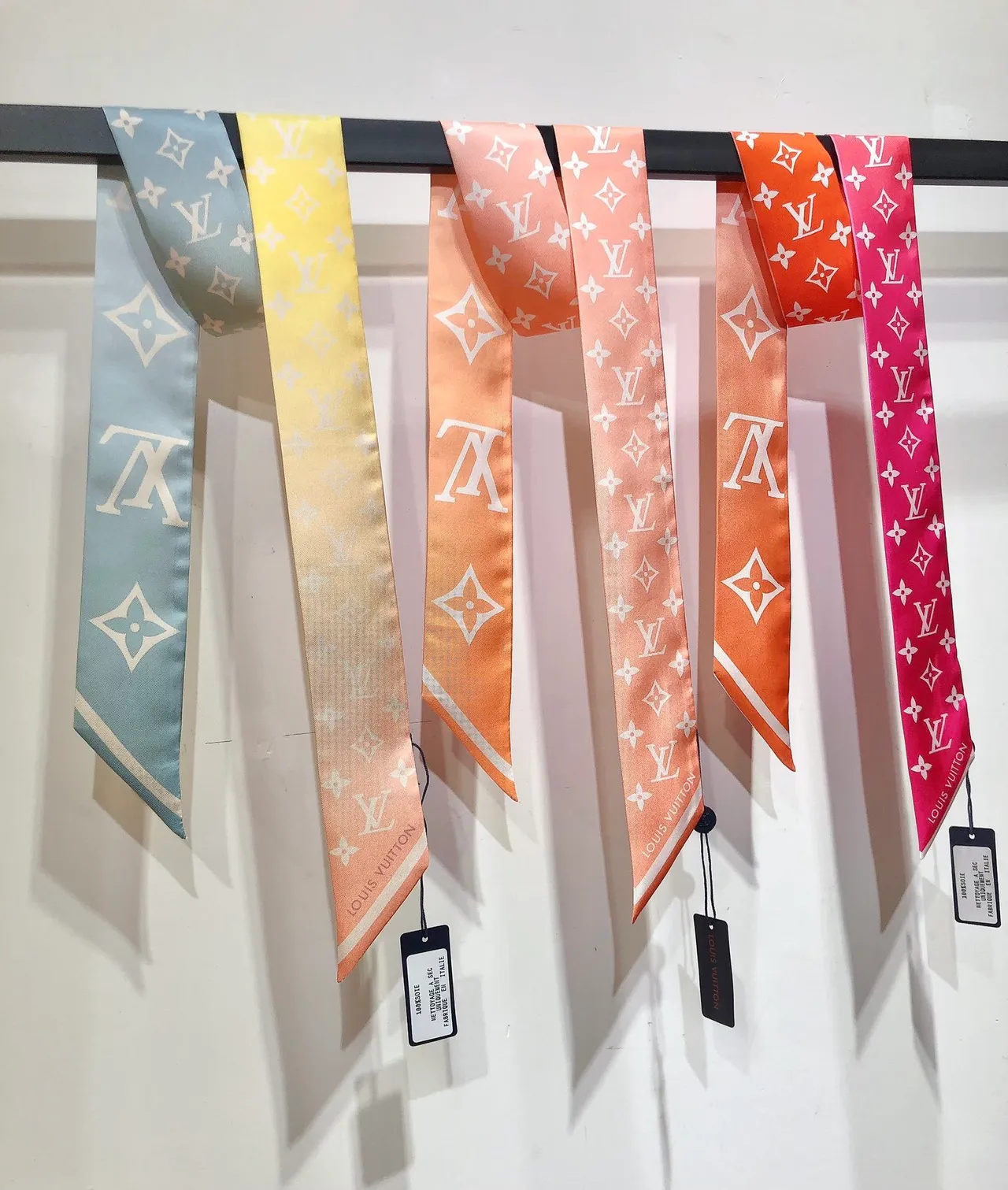 Louis Vuitton Pink Orange Monogram-Print Silk Scarf 4