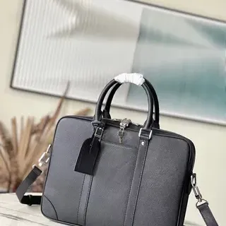Louis Vuitton Portefeuille Black Silver Structured Textured Leather Handbag