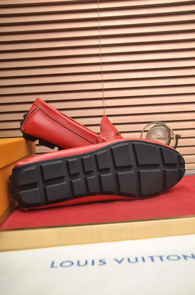 Louis Vuitton Red Black Pebbled Leather Penny Strap Loafer 3