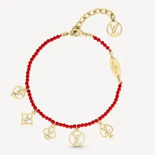 Louis Vuitton Red Gold Beaded Cord Charms Bracelet