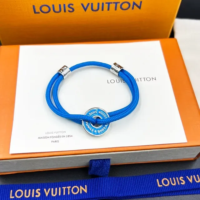 Louis Vuitton Red Silver Braided Cord Double-Wrap Bracelet 3