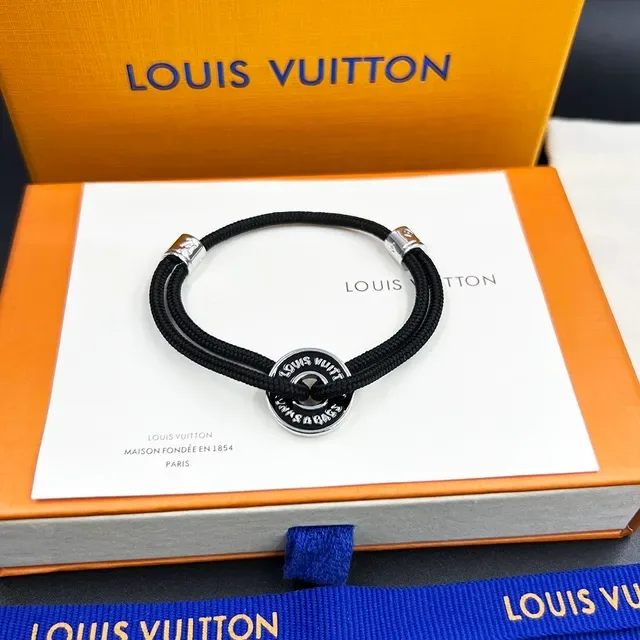 Louis Vuitton Red Silver Braided Cord Double-Wrap Bracelet 4