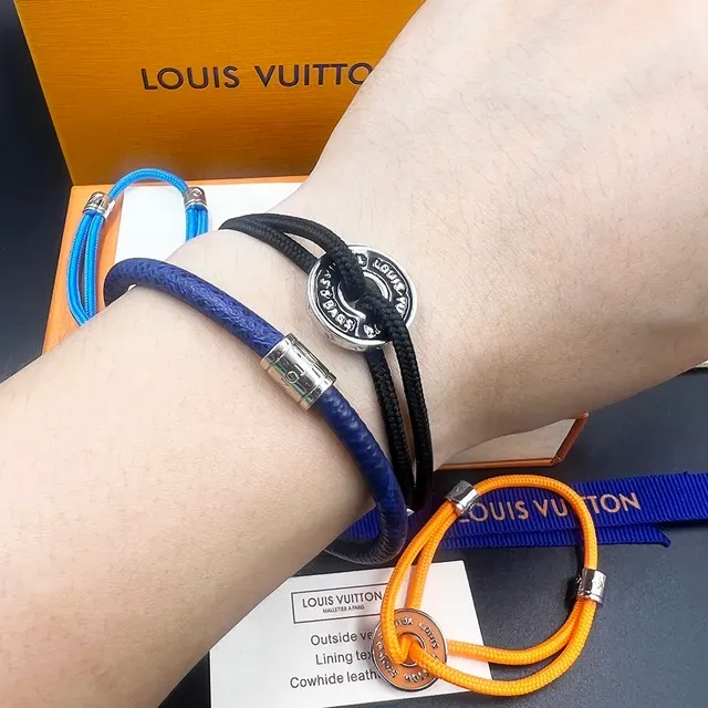 Louis Vuitton Red Silver Braided Cord Double-Wrap Bracelet 8