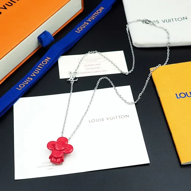 Louis Vuitton Red Silver Chain Sculptural Pendant Necklace 4