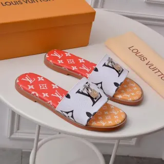 Louis Vuitton 红白印花挂锁装饰拖鞋